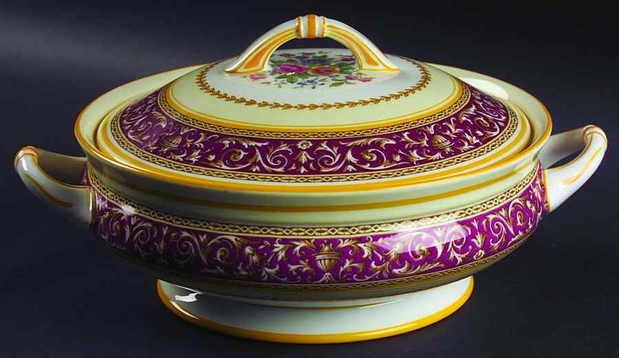 Corinthian Maroon (Yellow Trim) Round Covered Vegetable by Paragon-1