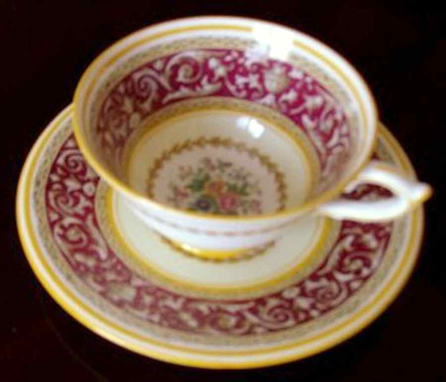 Corinthian Maroon (Yellow Trim) Footed Cup & Saucer Set by Paragon-1