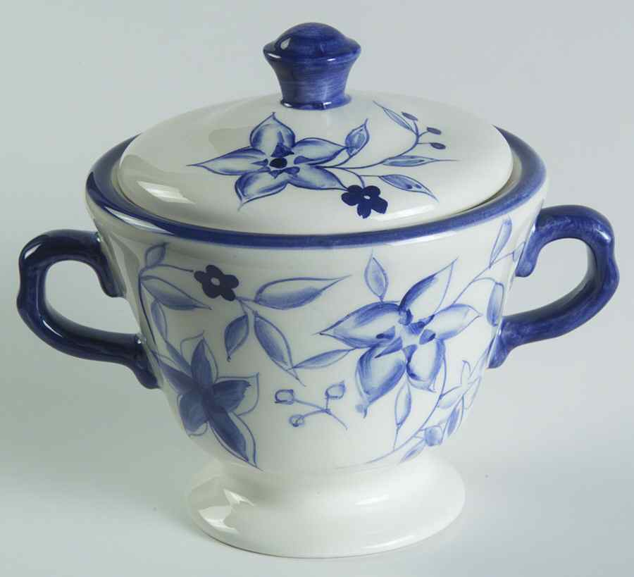 Blue Meadow (Scalloped) Sugar Bowl & Lid by Pfaltzgraff-1