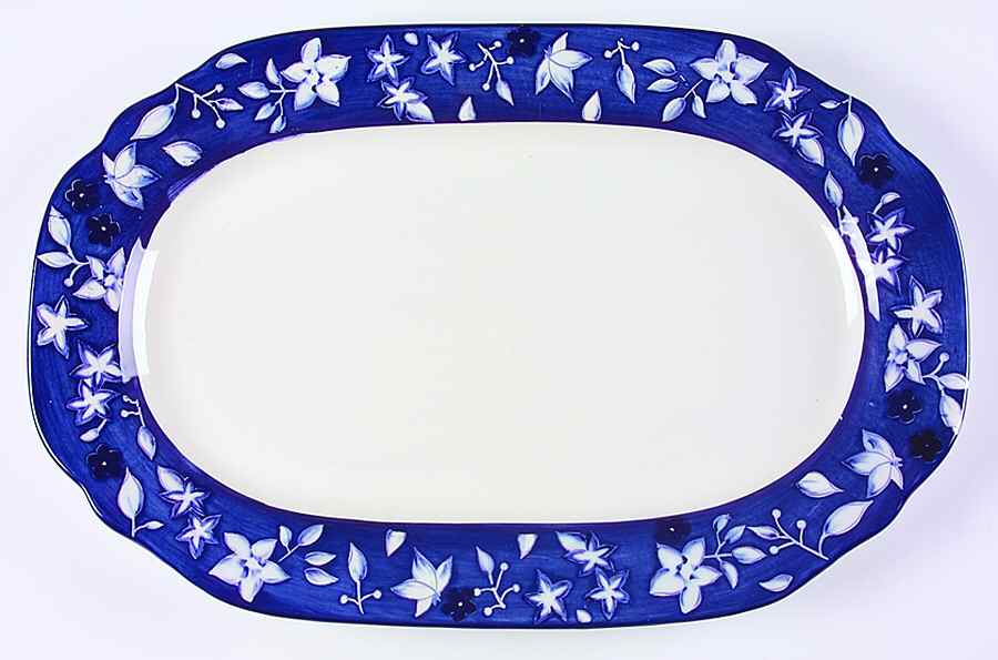 Blue Meadow (Scalloped) 16" Oval Serving Platter by Pfaltzgraff-1