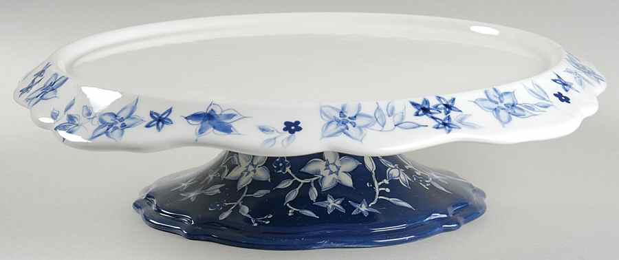 Blue Meadow (Scalloped) 13" Diameter Pedestal Cake Stand by Pfaltzgraff-1