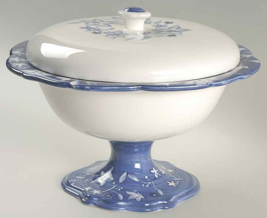 Blue Meadow (Scalloped) Comport with Lid by Pfaltzgraff-1