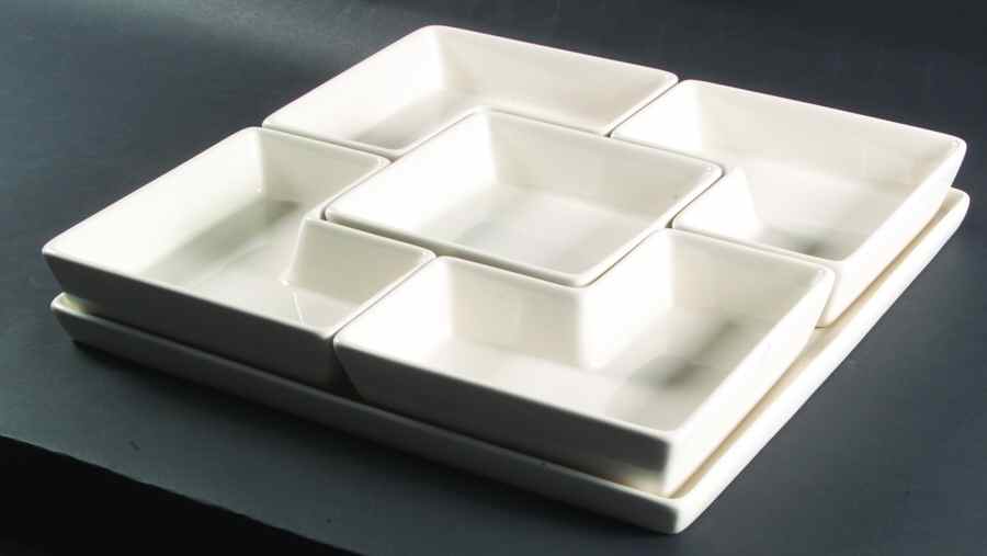 Sausalito Square 6pc Lazy Susan (4 Sides, Center, & Ceramic Tray) by Pottery Barn China-1