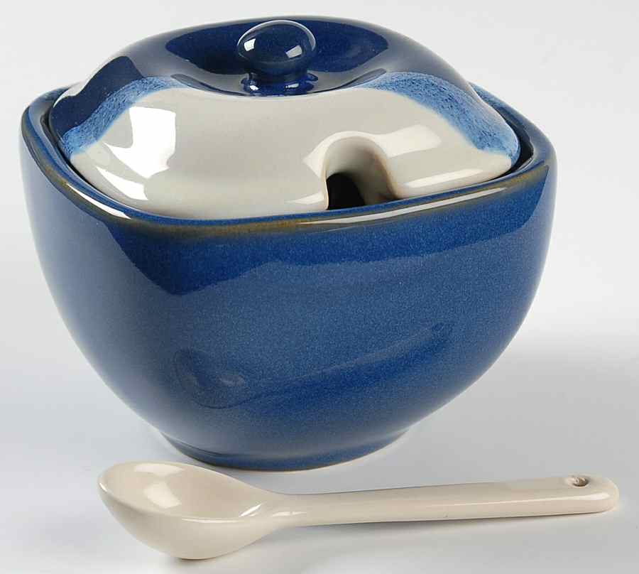 Blue Ridge Sugar Bowl & Lid W/Spoon by Pfaltzgraff-1