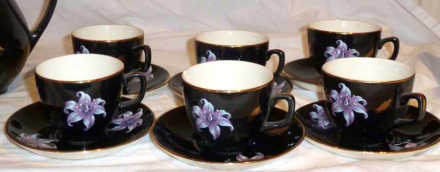 Orchid (Black Background) Flat Cup & Saucer Set by Palissy-1