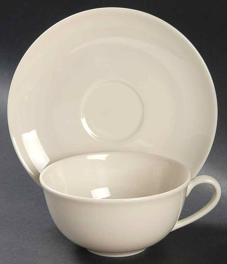 Undecorated Ivory Flat Cup & Saucer Set by Pickard-1