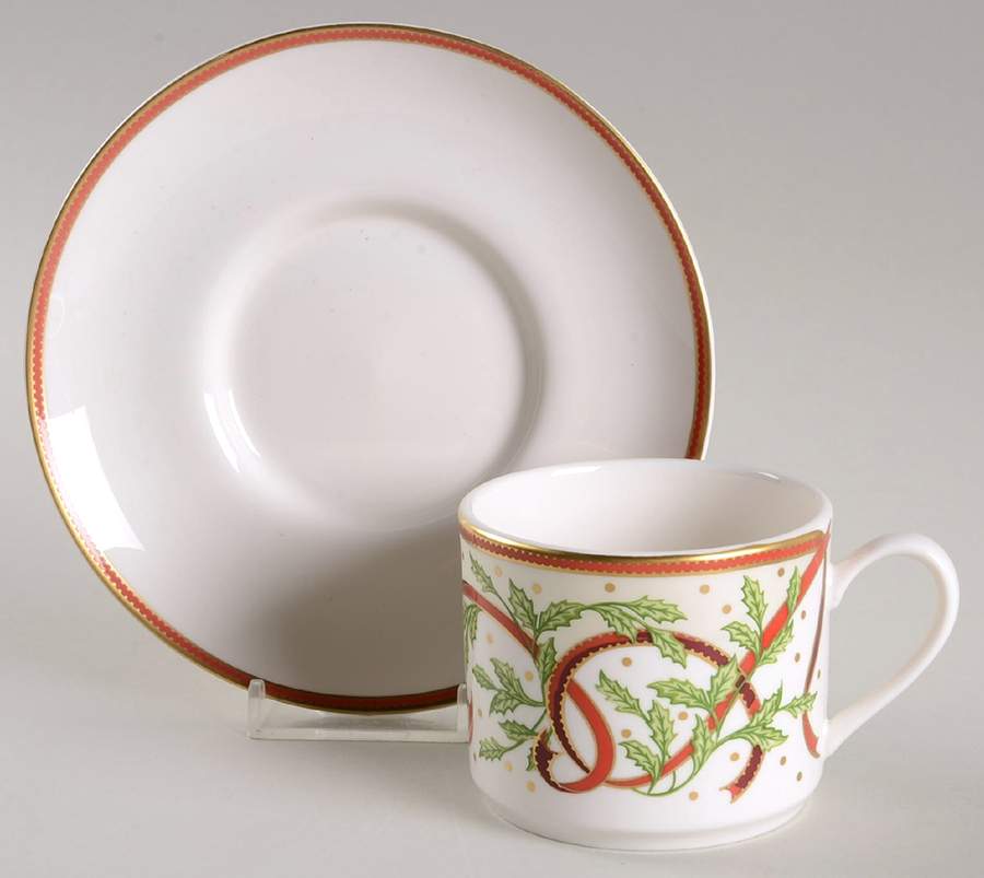 Winter Festival (White & Cream) Flat Cup & Saucer Set by Pickard-1