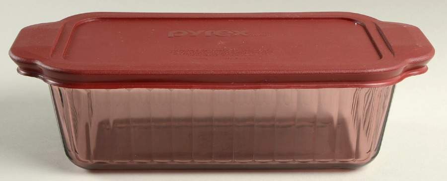 Sculptured Cranberry Loaf Pan & Plastic Lid by Pyrex-1