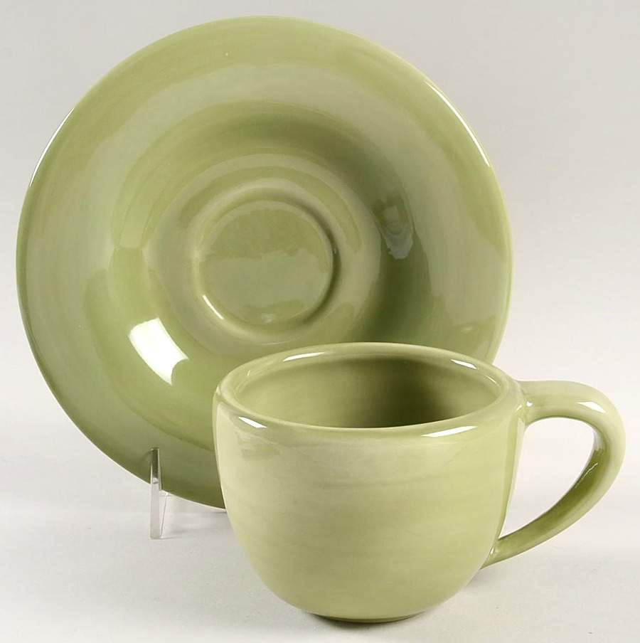 Sausalito Sage Green Flat Cup & Saucer Set by Pottery Barn China-1