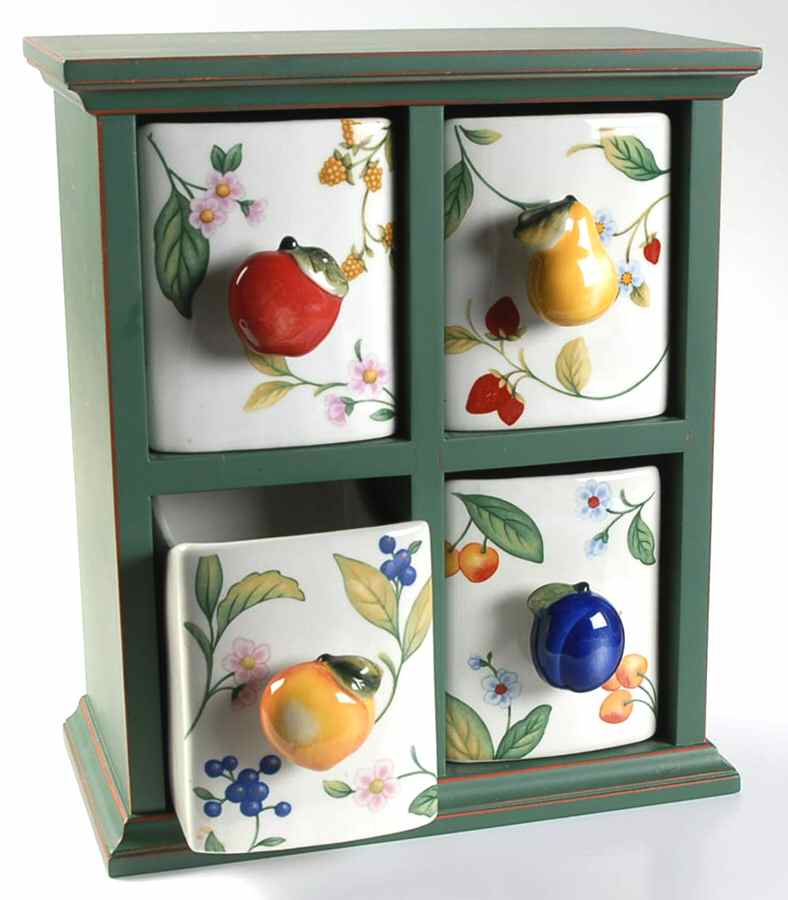 Fruit on the Vine Storage Drawers (Wood Frame W/Ceramic Drawers by Princess House-1