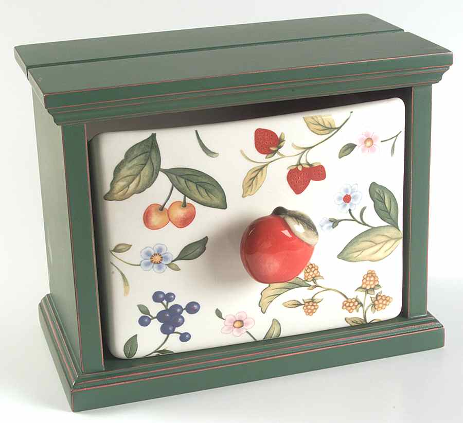 Fruit on the Vine Treasure Chest-Wood Holder W/Ceramic Drawer by Princess House-1