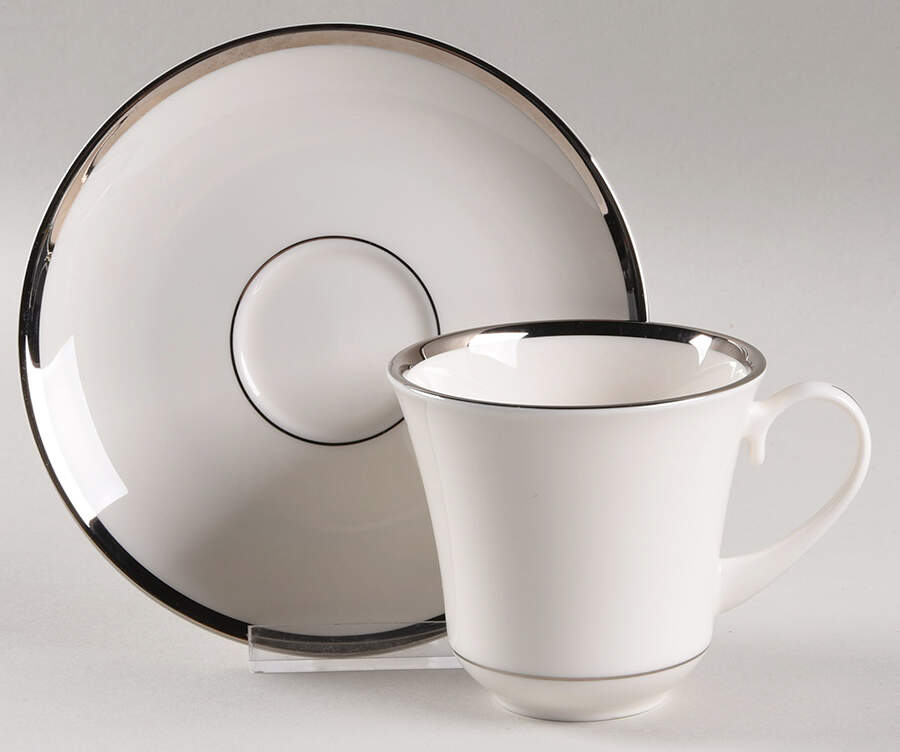 Platinum Necklace (Bracelet White) Flat Cup & Saucer Set by Pickard-1