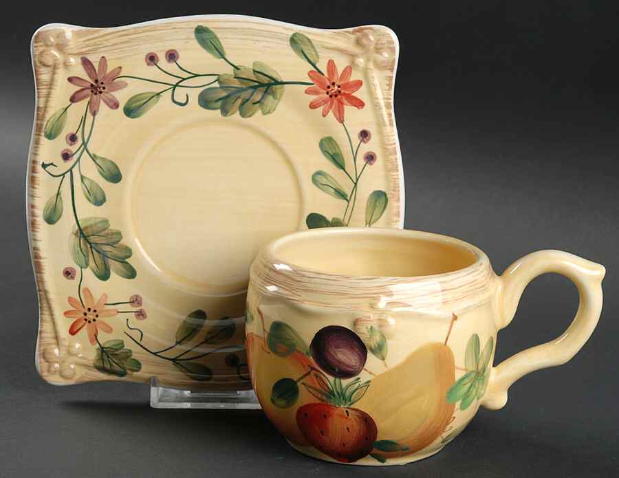 Fruit Bounty Flat Cup & Saucer Set by Pfaltzgraff-1