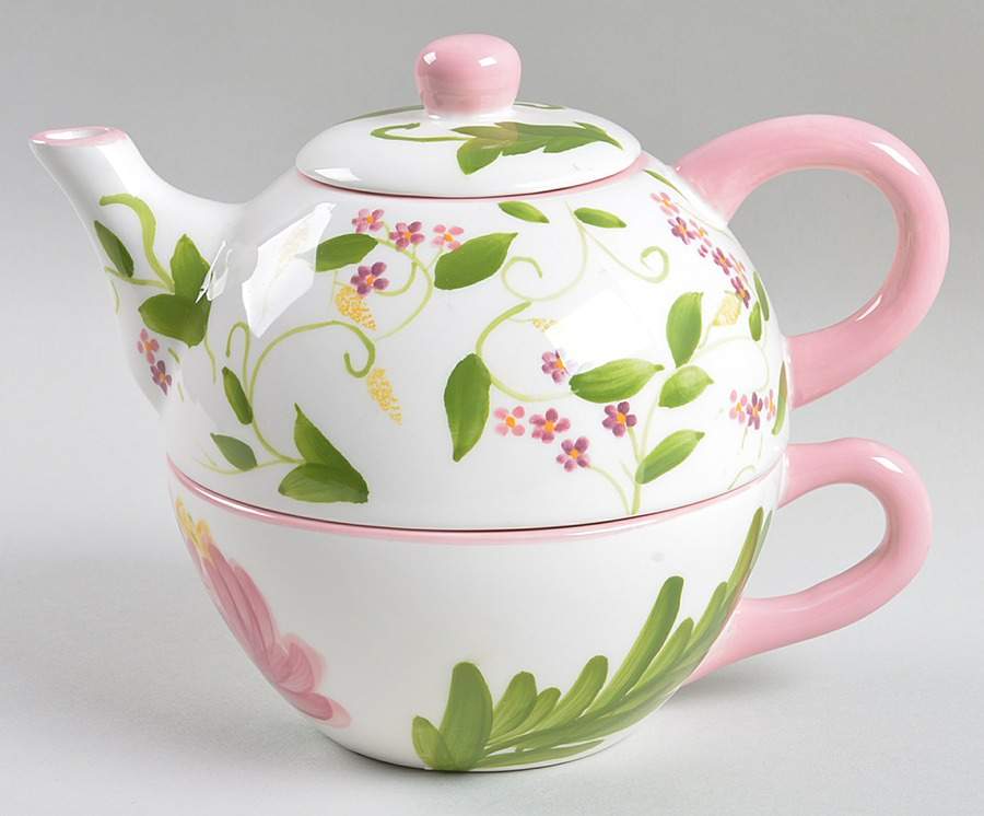 Peony Patch Individual Teapot & Lid with Cup by Paula Deen-1