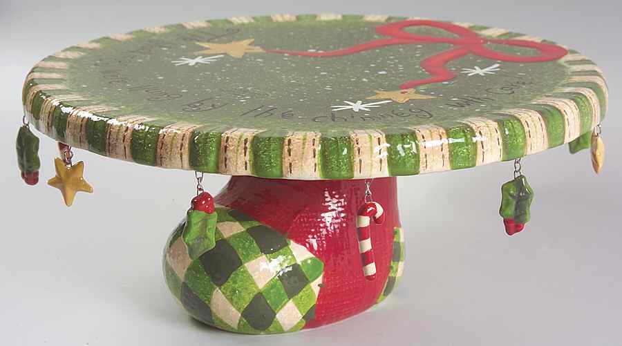 Holiday Stockings 12" Diameter Pedestal Cake Stand by Park Designs-1