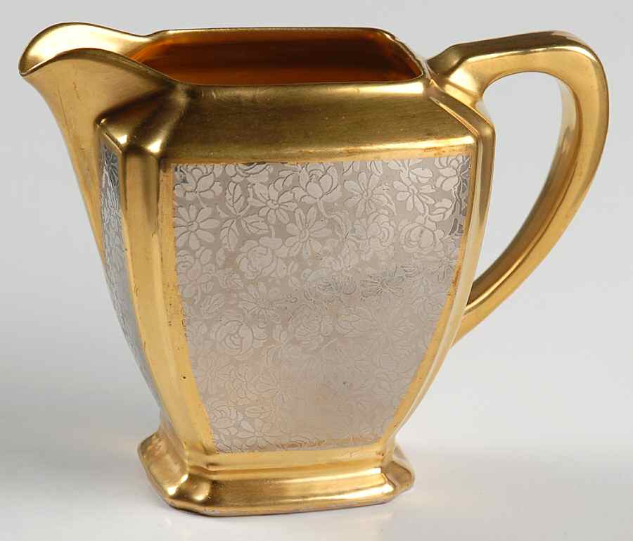Rose and Daisy (Platinum on Gold) Creamer by Pickard-1