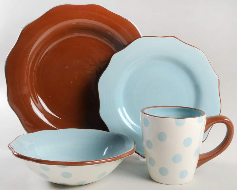 Dot Crazy Blue and Brown 4 Piece Place Setting by Paula Deen-1