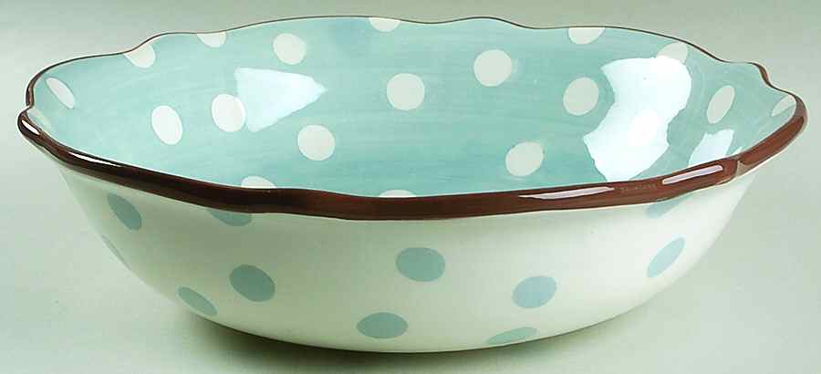 Dot Crazy Blue and Brown 13" Round Serving Bowl by Paula Deen-1