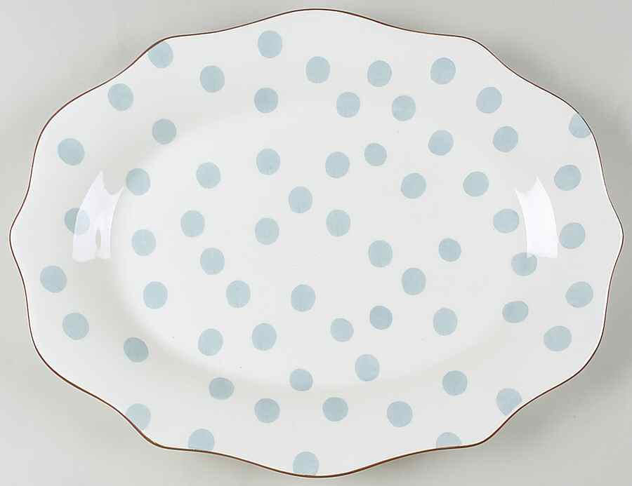 Dot Crazy Blue and Brown 18" Oval Serving Platter by Paula Deen-1