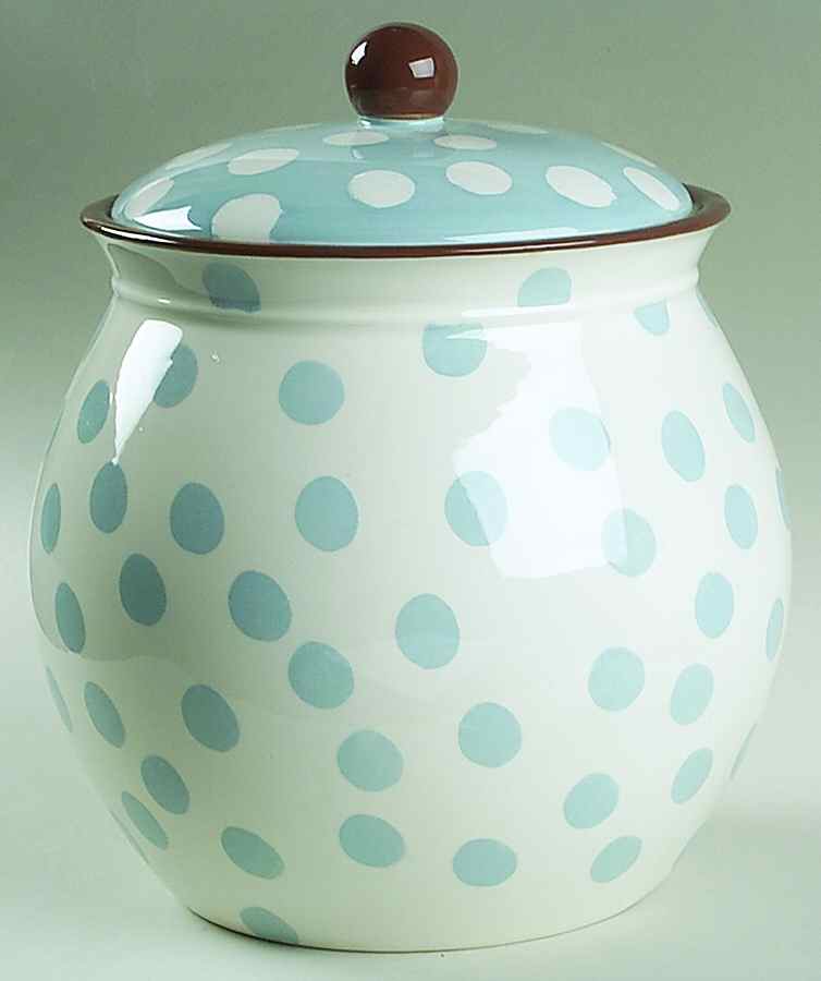 Dot Crazy Blue and Brown Large Canister & Lid by Paula Deen-1