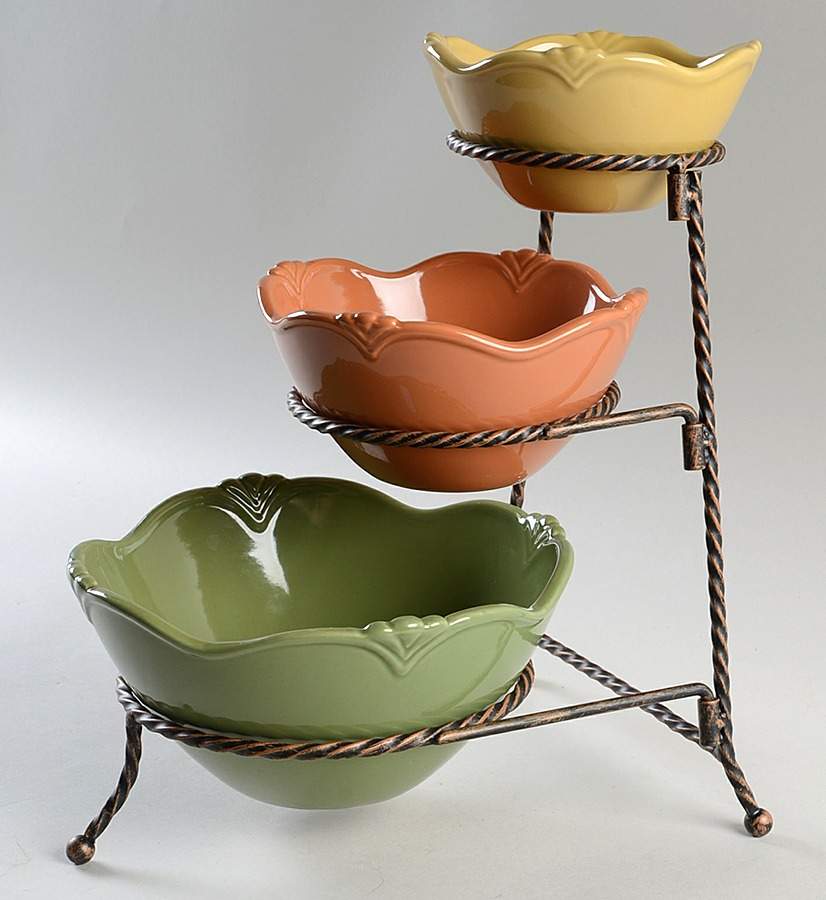 Pavillion (Autumn Colors) (3 Piece) Nesting Bowl Set with Metal Stand by Princess House-1