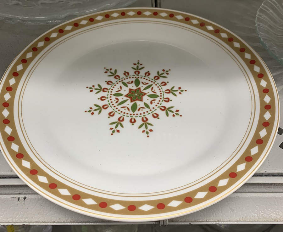 Snowflake (Gold and Red Dot Edge) Salad/Dessert Plate by Pier 1-1