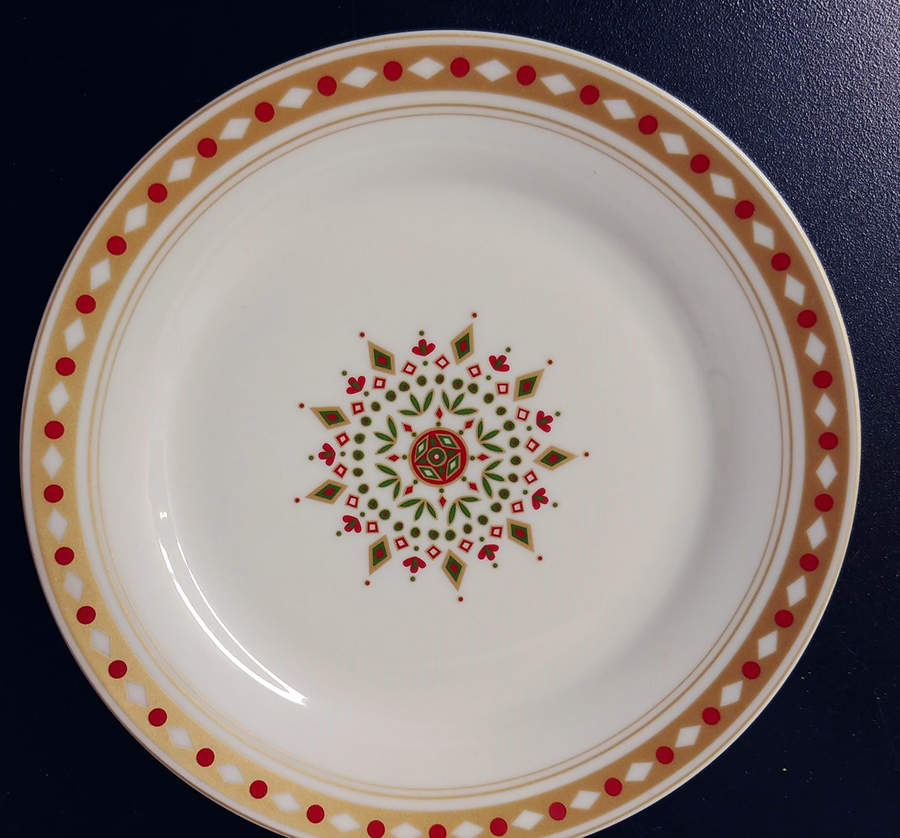 Snowflake (Gold and Red Dot Edge) Salad/Dessert Plate by Pier 1-1