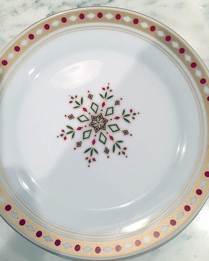 Snowflake (Gold and Red Dot Edge) Salad/Dessert Plate by Pier 1-1