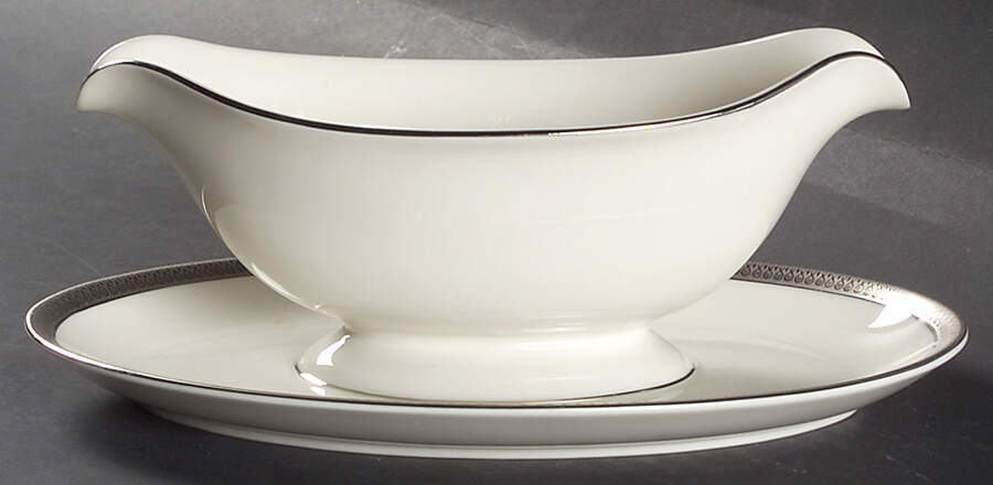 Geneva (White Background) Gravy Boat with Attached Underplate by Pickard-1