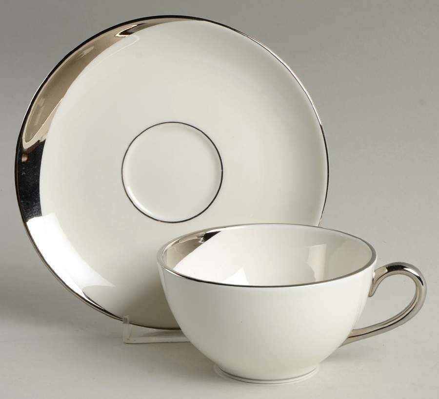 Crescent (White Background) Flat Cup & Saucer Set by Pickard-1