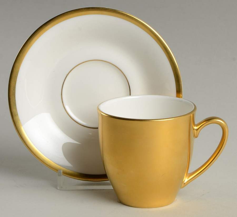 Metropolitan Gold (Ivory Background) Flat Demitasse Cup & Saucer Set by Pickard-1
