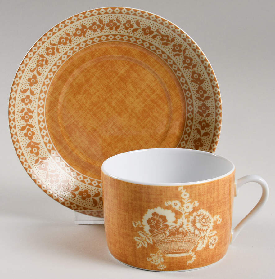 Paniers Fleuris Orange Flat Cup & Saucer Set by Pierre Frey (Patrick Frey)-1
