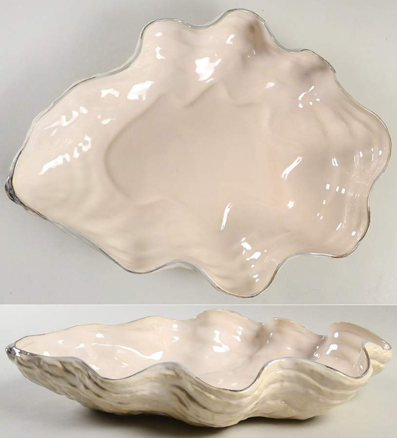 Under the Sea 16" Oyster Shell Shaped Serving Bowl by Pottery Barn China-1