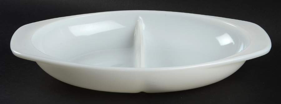 Opal (Milkglass) 13" Oval Divided Vegetable Bowl by Pyrex-1