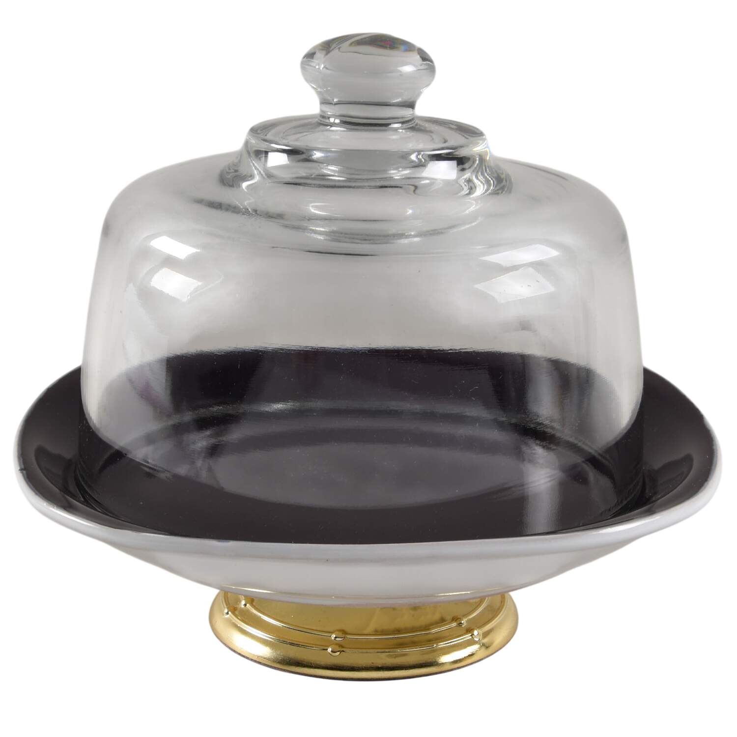 Garden Sunrise 6 1/2"-7 1/2" Footed Cheese Plate w/ Glass Dome HC by Pfaltzgraff-1