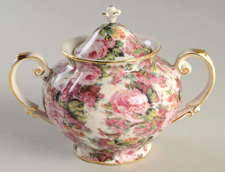 Rose Chintz Sugar Bowl & Lid by Peppertree Imports-1