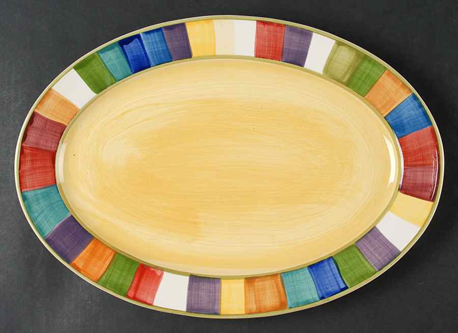 Rainbow Stripes 14" Oval Serving Platter by Philippe Richard-1