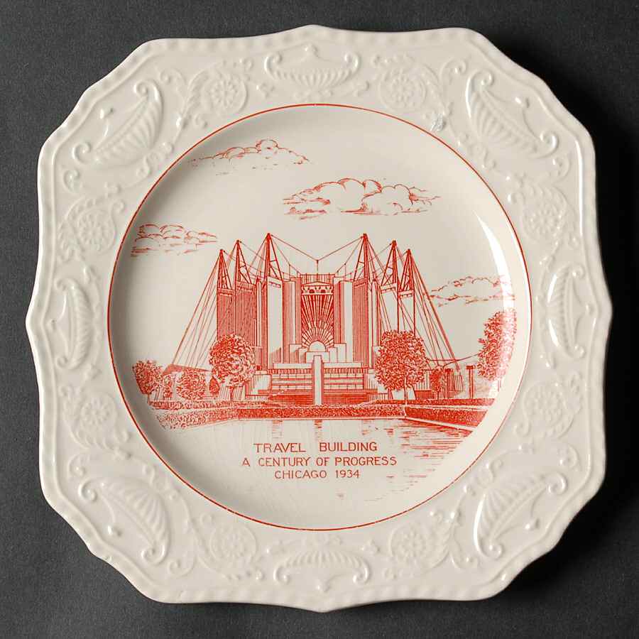 Century of Progress (Red) Square Salad Plate by Pickard-1