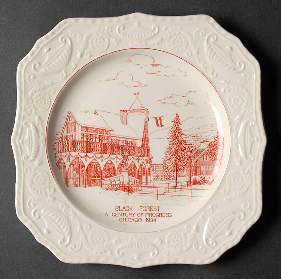 Century of Progress (Red) Square Salad Plate by Pickard-1