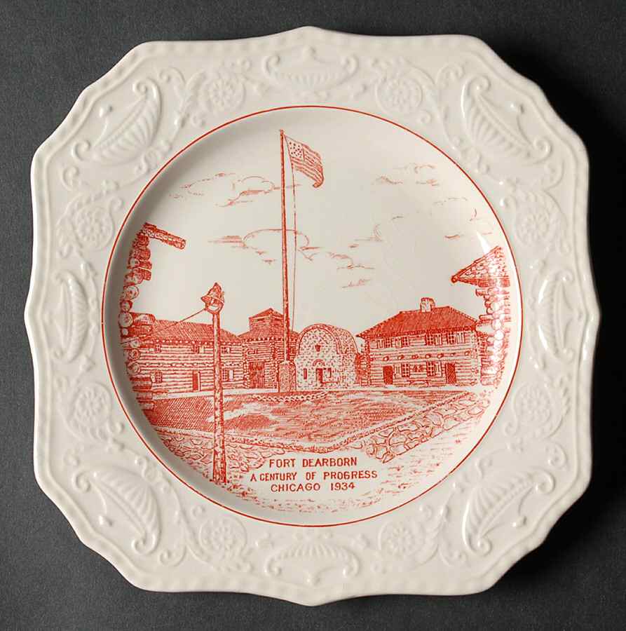 Century of Progress (Red) Square Salad Plate by Pickard-1