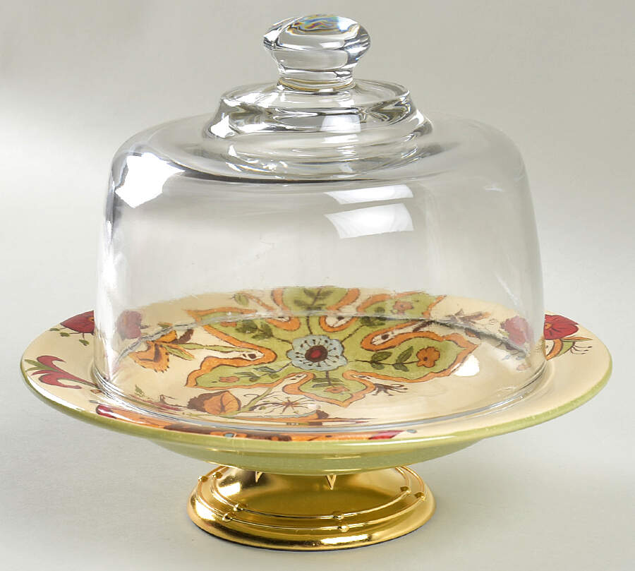 Carynthum 6 1/2"-7 1/2" Footed Cheese Plate w/ Glass Dome HC by Pier 1-1