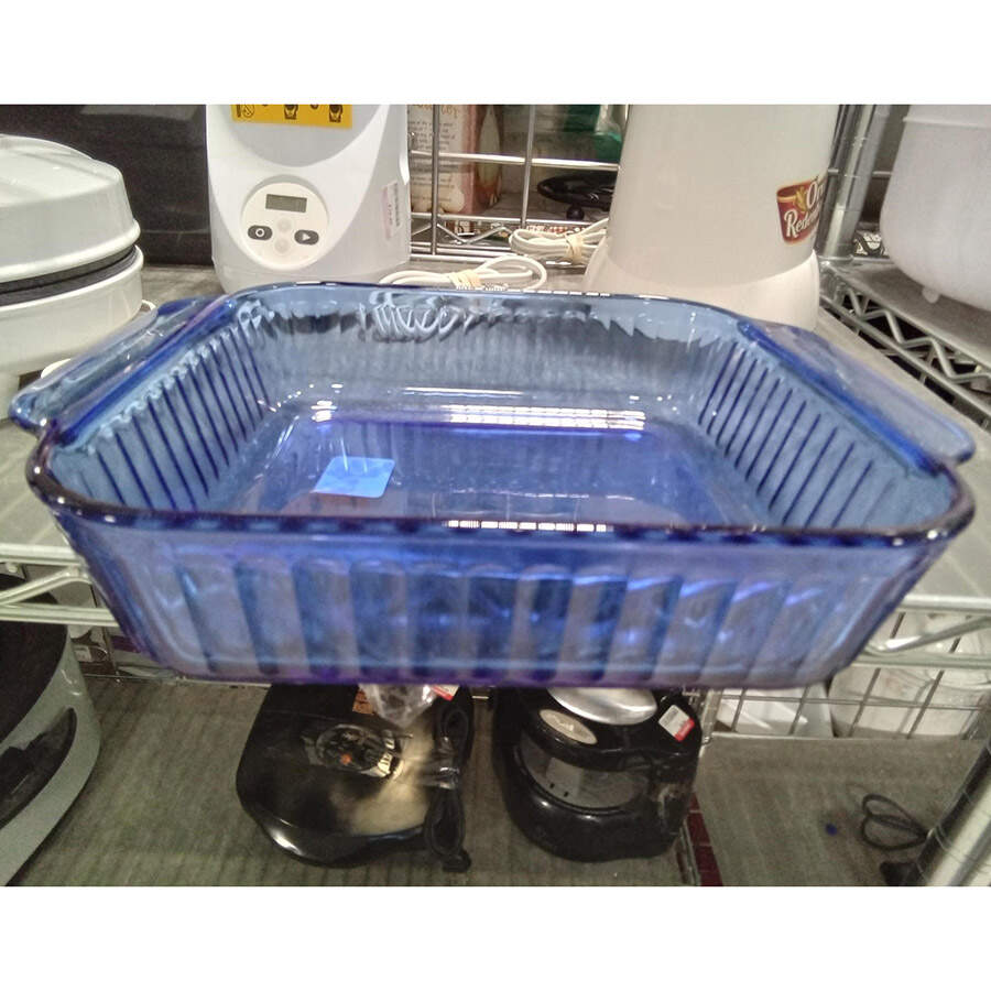 Sculptured Cobalt Blue 8" Square Baker by Pyrex-1
