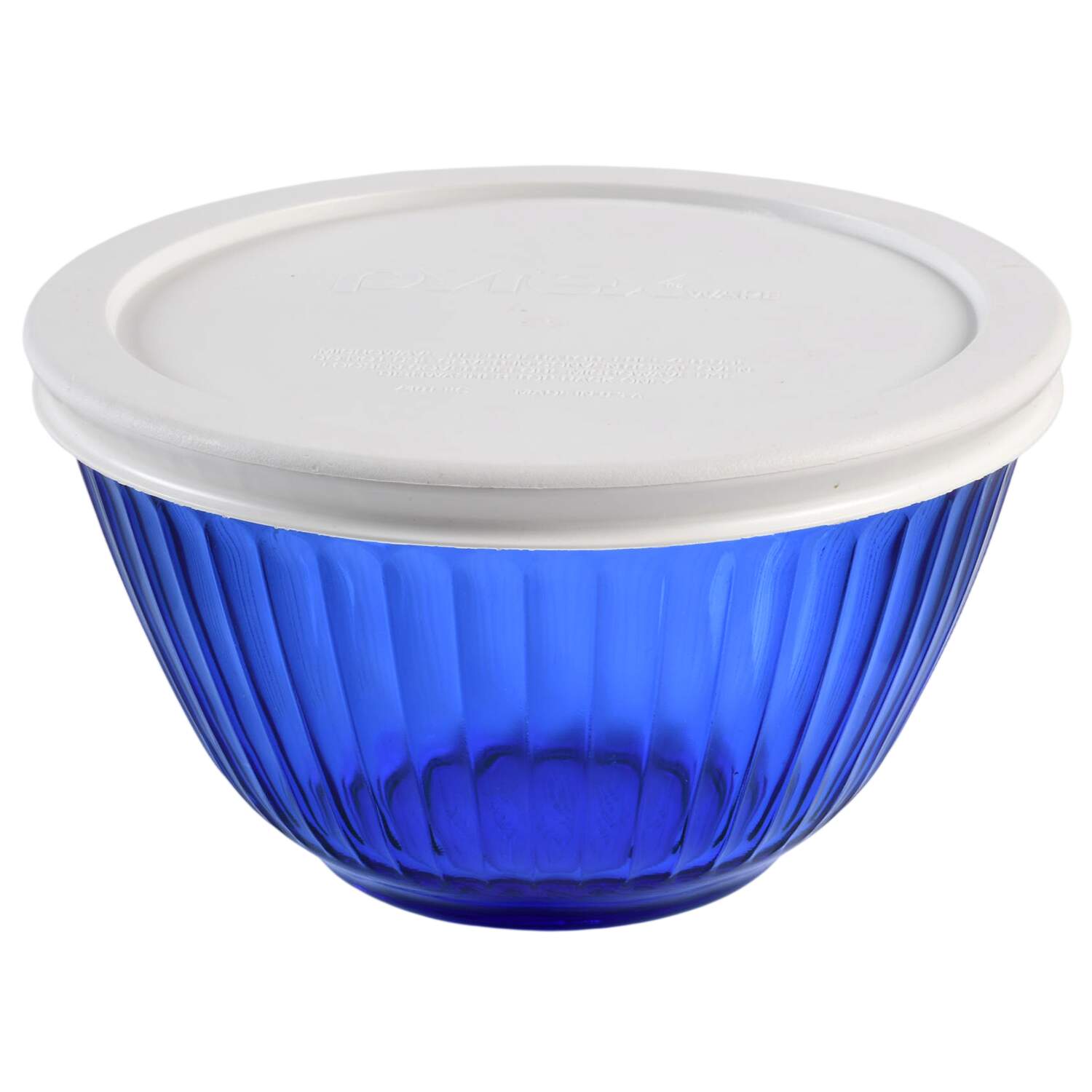 Sculptured Cobalt Blue 5" Round Vegetable Bowl w/Plastic Lid by Pyrex-1