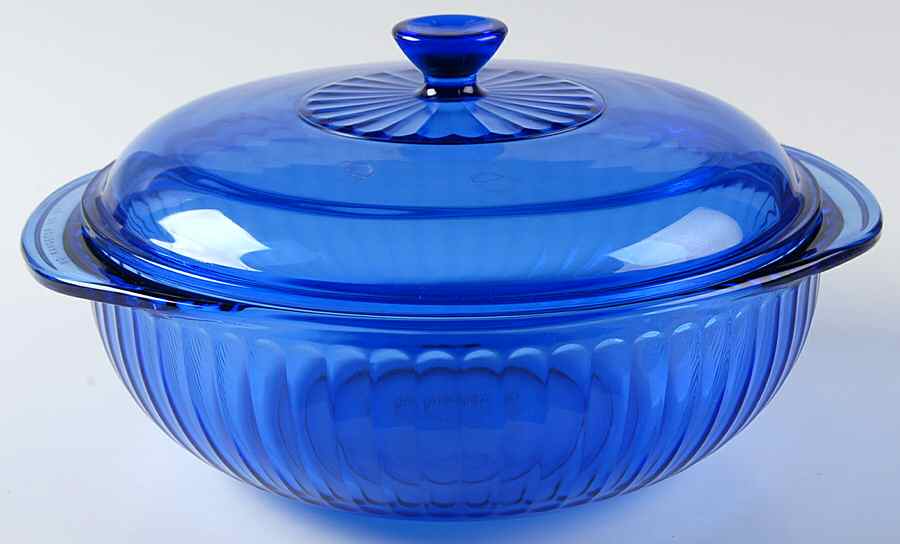 Sculptured Cobalt Blue 2 Qt Round Covered Casserole by Pyrex-1
