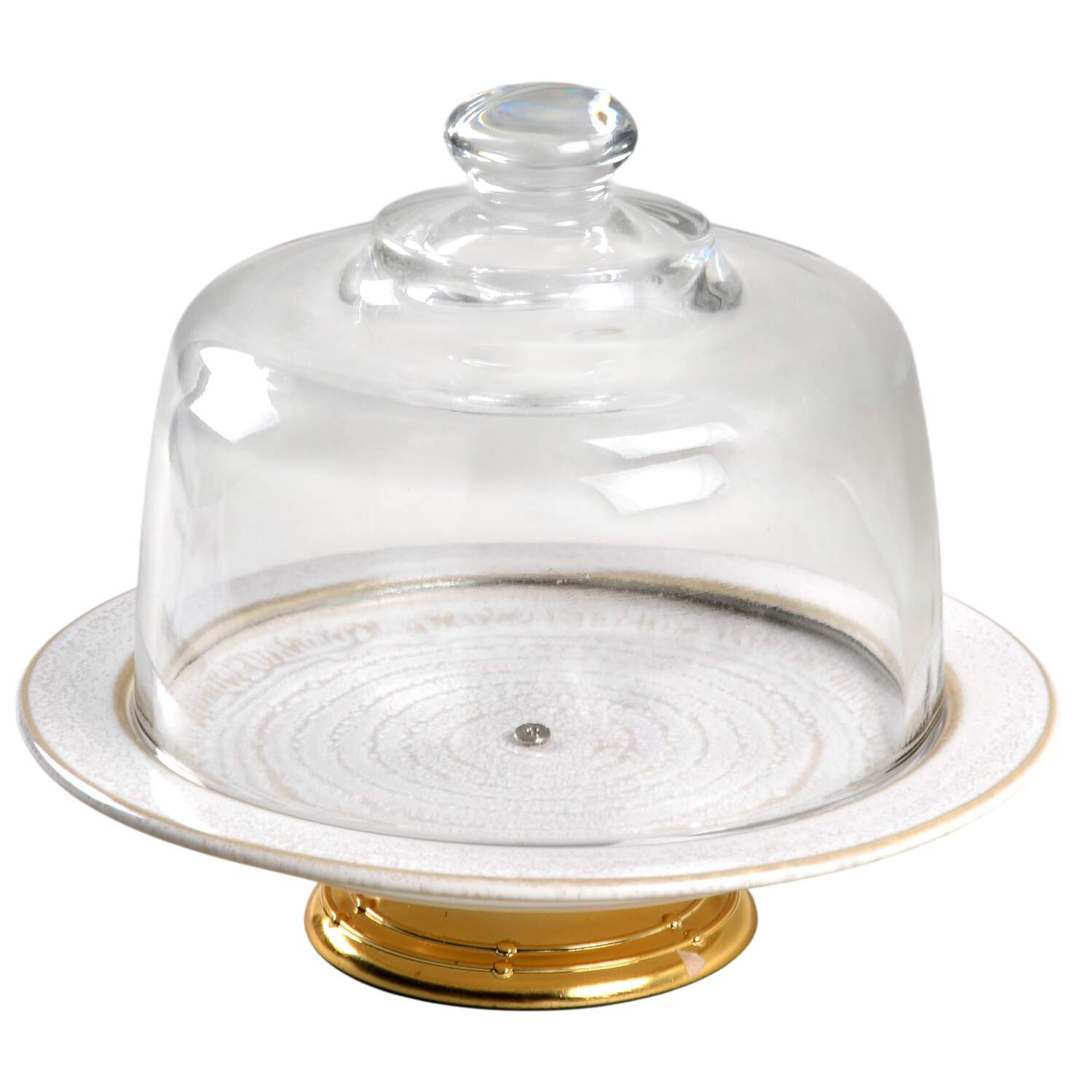 Andes White 6 1/2"-7 1/2" Footed Cheese Plate w/ Glass Dome HC by Pfaltzgraff-1