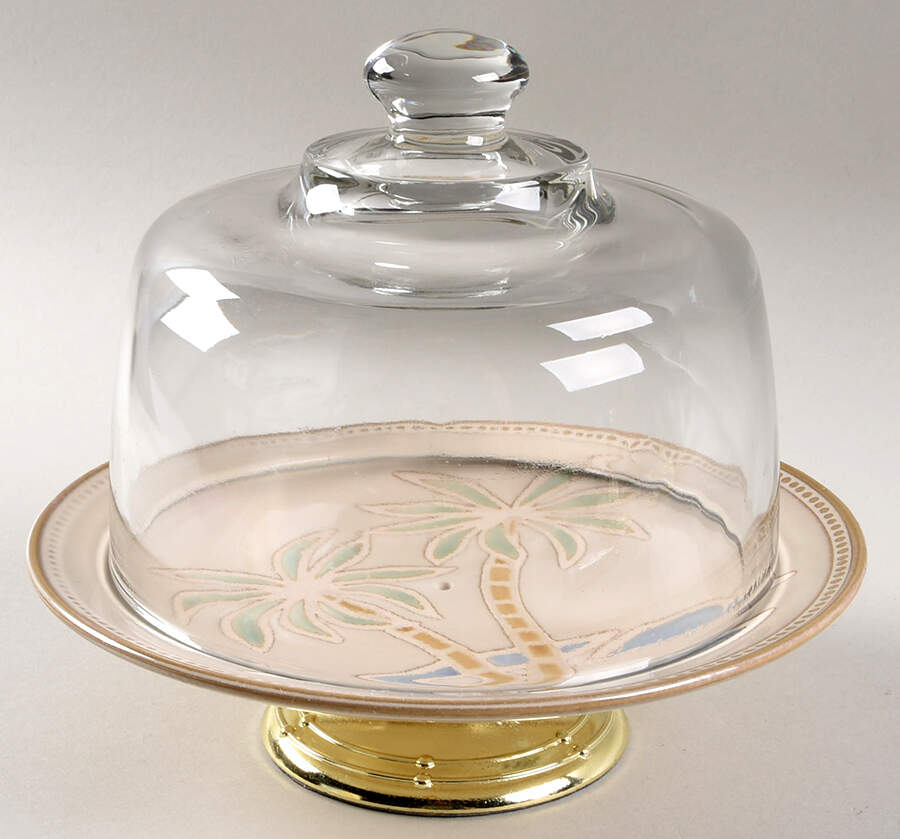 Palm 6 1/2"-7 1/2" Footed Cheese Plate w/ Glass Dome HC by Pfaltzgraff-1