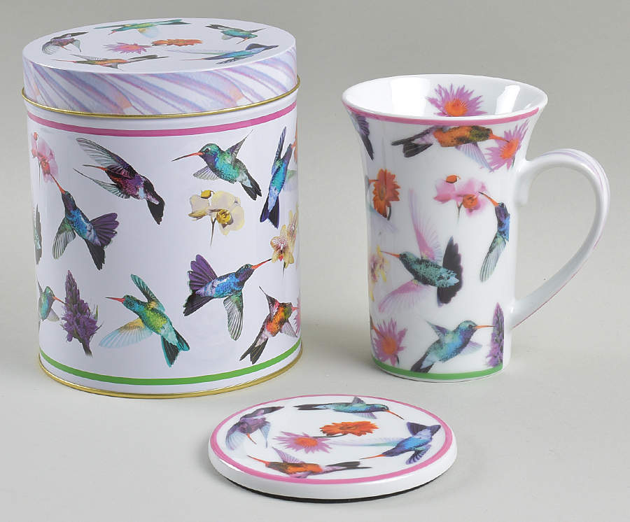 Hummingbirds Gift Tin & Lid for Mug & Coaster Set by Cardew Design-1
