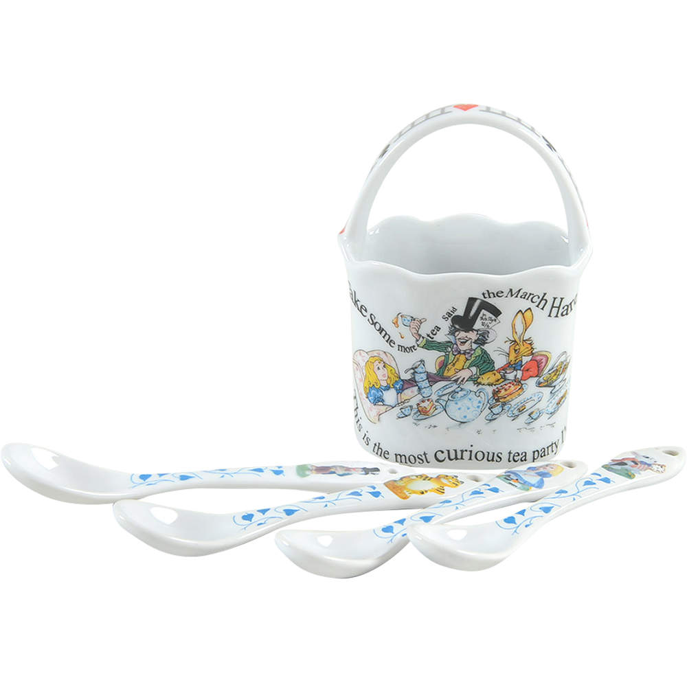 Alice in Wonderland's Cafe Teaspoon - Set of 4 and Basket Holder by Cardew Design-1