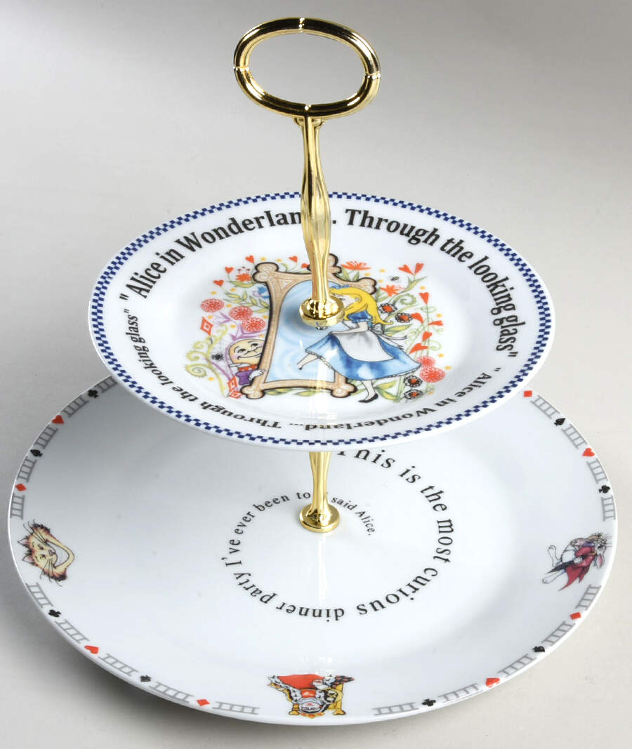 Alice in Wonderland's Cafe 6 5/8"-10"  2 Tiered Serving Tray (Dp, Sp) HC by Cardew Design-1
