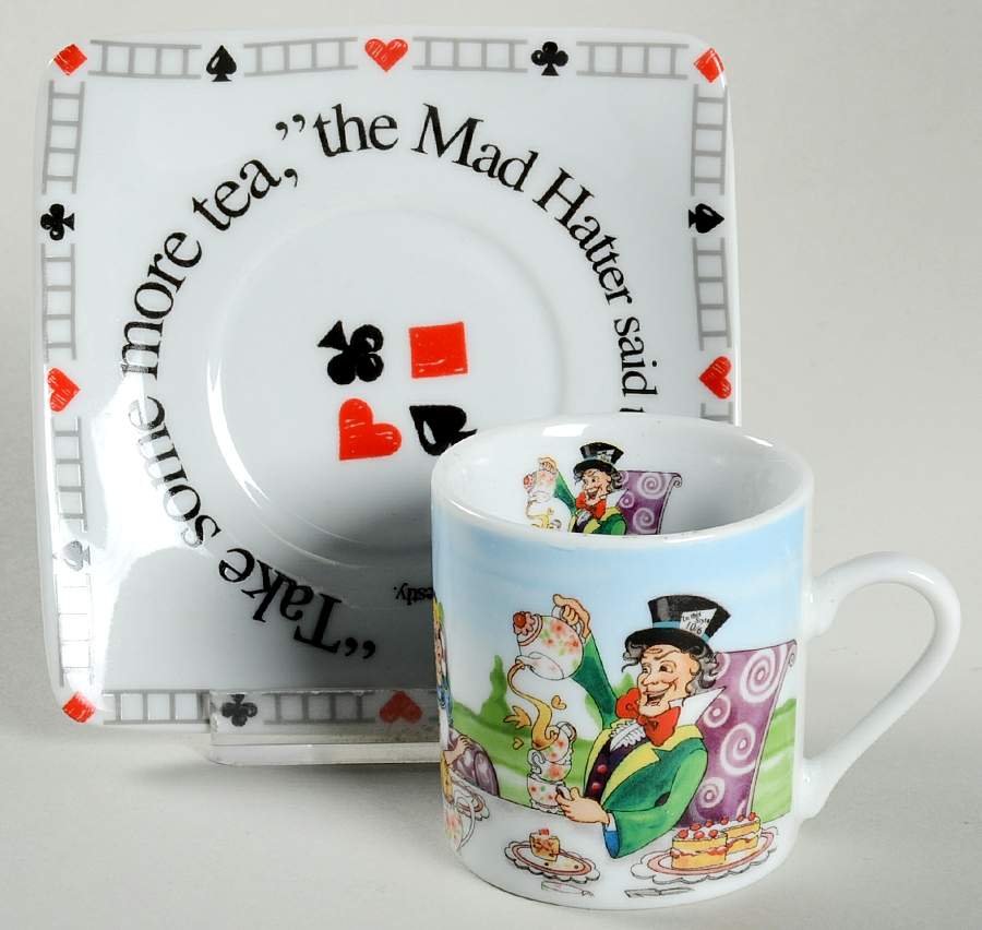 Alice in Wonderland's Cafe Flat Demitasse Cup & Saucer Set by Cardew Design-1